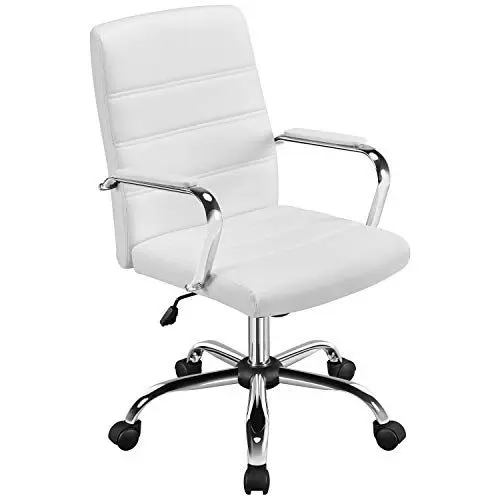 Produktbild: Yaheetech Bürostuhl ergonomischer Schreibtischstuhl, Drehstuhl mit Rollen, Bürohocker mit Armlehnen, Arbeitsstuhl mit Rückenlehne, Chefsessel Belastbar bis 130kg Weiß