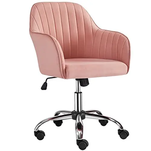 Produktbild: Yaheetech Homeoffice Stuhl, Schminkstuhl, Schreibtischstuhl, höhenverstellbar Drehstuhl, Bürostuhl mit gepolstertem Samtstoff, für Arbeitszimmer, Schlafzimmer, bis 136 kg belastbar, Rosa