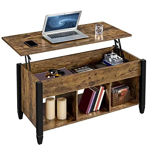 Produktbild: Yaheetech Couchtisch höhenverstellbar Kaffeetisch mit Hebeplatte Hubtisch versteckter Stauraum Beistelltisch aus Holz Sofatisch für Wohnzimmer Rostbraun