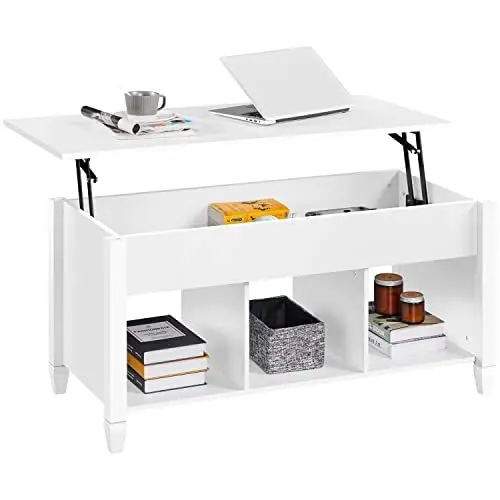 Produktbild: Yaheetech Couchtisch höhenverstellbar Kaffeetisch mit Hebeplatte Hubtisch versteckter Stauraum Beistelltisch aus Holz Sofatisch für Wohnzimmer Weiß