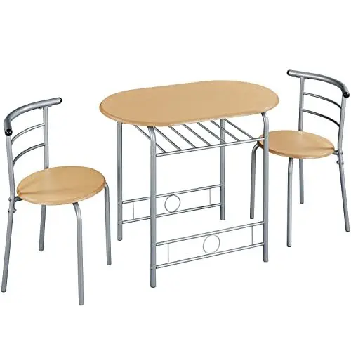 Produktbild: Yaheetech Essgruppe Tischgruppe für 2 Personen mit 1 Esstisch & 2 Stühle Küchentisch mit Ablagefach Esszimmertisch Armlehnstuhl Esstisch-Set Holzfarbe