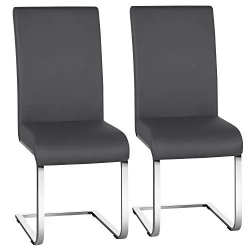 Produktbild: Yaheetech Esszimmerstühle 2er Set Esszimmerstuhl Schwingstuhl Freischwinger, 135 kg belastbar dunkelgrau Kunstleder