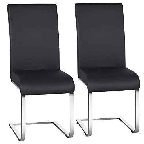 Produktbild: Yaheetech Esszimmerstühle 2er Set Esszimmerstuhl Schwingstuhl Freischwinger, 135 kg belastbar schwarz Kunstleder