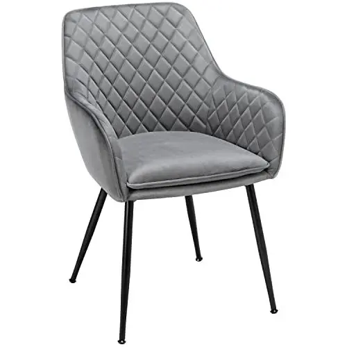 Produktbild: Yaheetech Esszimmerstühle 1er Set Küchenstühle, Polsterstühle mit Armlehnen Metallbeine, Seesel aus Samtstoff für Arbeitszimmer/Wohnzimmer, Hellgrau