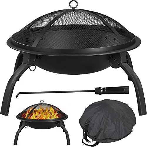 Produktbild: Yaheetech Feuerstelle Feuerschale mit Funkenschutz, Klappbare Feuerkorb Outdoor Fire Pits Feuerschalen für den Garten, Winter Heizung, Wohnmobil Reisen und Camping, Ø54 cm