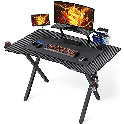 Produktbild: Yaheetech Gaming Tisch Office Computertisch Ergonomischer Schreibtisch PC Tisch mit Getränkehalter und Kopfhörerhaken, 110 x 70 cm