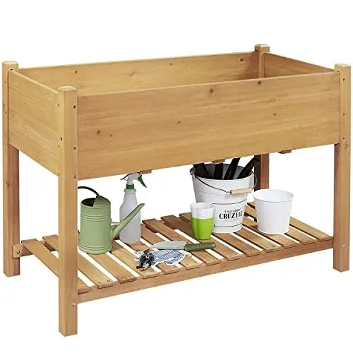 Produktbild: Yaheetech Hochbeet für Garten, Pflanzkasten mit praktische Ablage, Kräuterbeet Holz, Blumenkübel Anzuchtbeet im Garten, Großer Anpflanzungsraum Blumenkästen, 119 x 57 x 80 cm