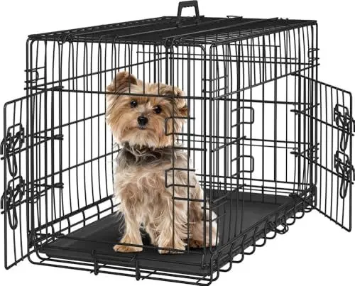 Produktbild: Yaheetech Hundekäfig 76 x 45 x 51 cm klappbar mit Trennwand, 2 Türen, Hundebox für zuhause mit ausziehbare Bodenschale, Transportkäfig Auto, Hundetransportbox Drahtkäfig für Welpe Katzen, M, Schwarz