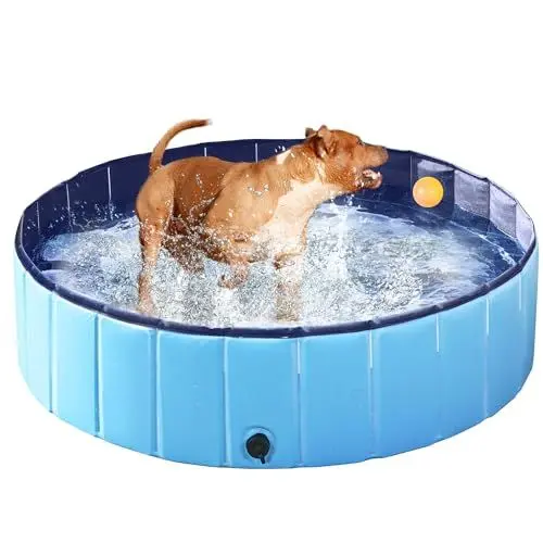 Produktbild: Yaheetech Hundepool faltbar, Planschbecken für Hunde 120 x 30 cm, Anti-Rutsch-Platten, Schnelle Entwässerung, Hundebadewanne mit Badebürste & 4 Flicken, Swimmingpool Verdickt PVC, Blau