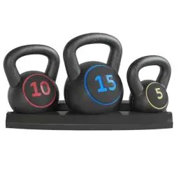 Produktbild: Yaheetech Kettlebell Set Kugelhantel Schwunghantel 2,2 KG (5 LB) / 4,6 KG (10 LB) / 6,8 KG (15 LB) Kettlebells mit Ablageschale 3er Kugelhantel-Set für Krafttraining Kugelgewicht