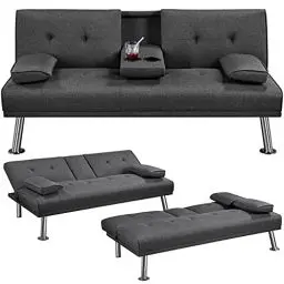 Produktbild: Yaheetech Klappbares Schlafsofa Couch Sofa mit Schlaffunktion Bettsofa mit Großer Liegefläche von 167 cm L × 94 cm B fürs Wohnzimmer/Schlafzimmer/Heimkino/Gästezimmer Dunkelgrau