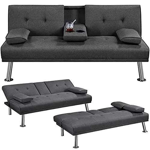 Produktbild: Yaheetech Klappbares Schlafsofa Couch Sofa mit Schlaffunktion Bettsofa mit Großer Liegefläche von 167 cm L × 94 cm B fürs Wohnzimmer/Schlafzimmer/Heimkino/Gästezimmer Dunkelgrau