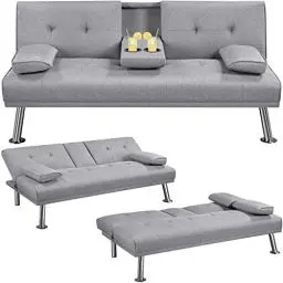 Produktbild: Yaheetech Klappbares Schlafsofa Couch Sofa mit Schlaffunktion Bettsofa mit Großer Liegefläche von 167 cm L × 94 cm B fürs Wohnzimmer/Schlafzimmer/Heimkino/Gästezimmer Hellgrau