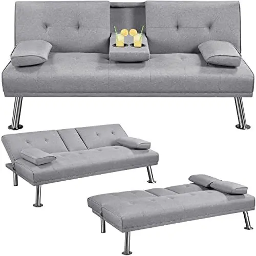Produktbild: Yaheetech Klappbares Schlafsofa Couch Sofa mit Schlaffunktion Bettsofa mit Großer Liegefläche von 167 cm L × 94 cm B fürs Wohnzimmer/Schlafzimmer/Heimkino/Gästezimmer Hellgrau