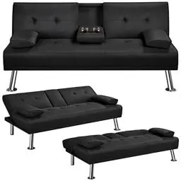Produktbild: Yaheetech Klappbares Schlafsofa Couch Sofa mit Schlaffunktion Bettsofa mit Großer Liegefläche von 167 cm L × 94 cm B fürs Wohnzimmer/Schlafzimmer/Heimkino/Gästezimmer Schwarz