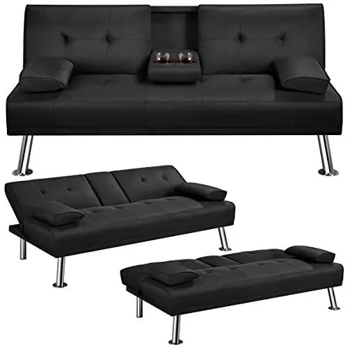Produktbild: Yaheetech Klappbares Schlafsofa Couch Sofa mit Schlaffunktion Bettsofa mit Großer Liegefläche von 167 cm L × 94 cm B fürs Wohnzimmer/Schlafzimmer/Heimkino/Gästezimmer Schwarz