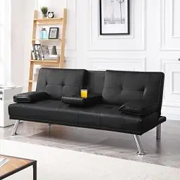 Produktbild: Yaheetech Klappbares Schlafsofa Couch mit Bettfunktion Bettsofa mit Großer Liegefläche von 167 cm L × 94 cm B fürs Wohnzimmer/Schlafzimmer/Heimkino/Gästezimmer schwarz
