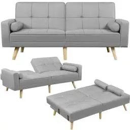 Produktbild: Yaheetech Klappsofa Couch mit Verstellbarer Rückenlehne, Loungesofa Liegefläche 163 x 106 cm, fürs Wohnzimmer/Schlafzimmer/Gästezimmer, Hellgrau