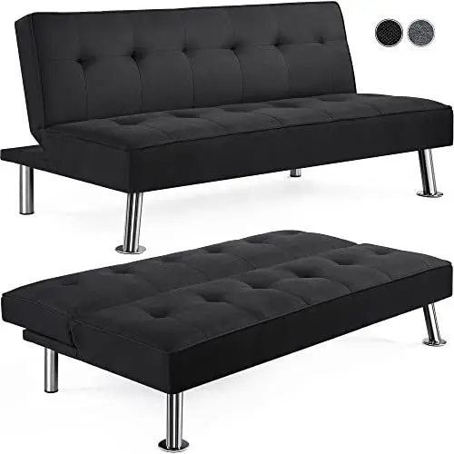 Produktbild: Yaheetech Klappsofa mit Schlaffunktion | 3-Sitzer Sofa Couch Gästebett Klappbett | Schlafsofa Sofabett | Bezug aus Polyester | 350kg belastbar Schwarz