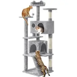 Produktbild: Yaheetech Kratzbaum Stabiler Katzenbaum Katzenkratzbaum Katzenmöbel, Kletterbaum für Katzen Höhe 158 cm, Hellgrau