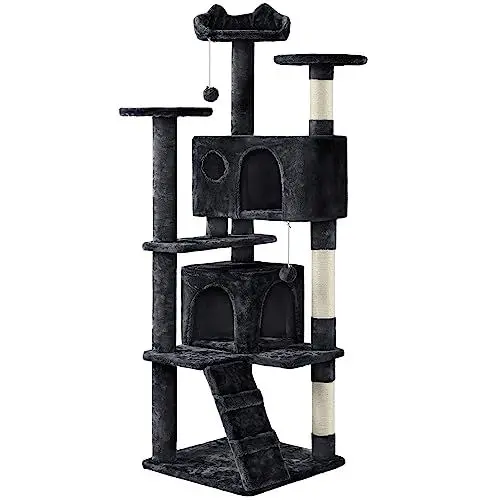 Produktbild: Yaheetech Kratzbaum Stabiler Katzenbaum Katzenkratzbaum Katzenmöbel, Kletterbaum für Katzen Höhe 158 cm, Schwarz