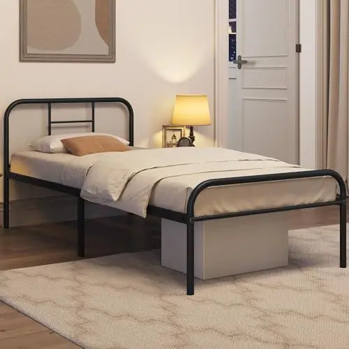 Produktbild: Yaheetech Metallbett mit Lattenrost Bettrahmen mit Kopfteil Einzelbett Gästebett Einzelbettgestell Bettgestelle für Gästezimmer Schlafzimmer 90 x 190 cm