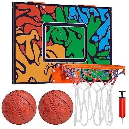 Produktbild: Yaheetech Mini Basketballkorb Mobile Basketballanlage für Tür Basketballkorb-Set mit 1 Handpumpe & 2 Basketbälle Basketballring Backboard