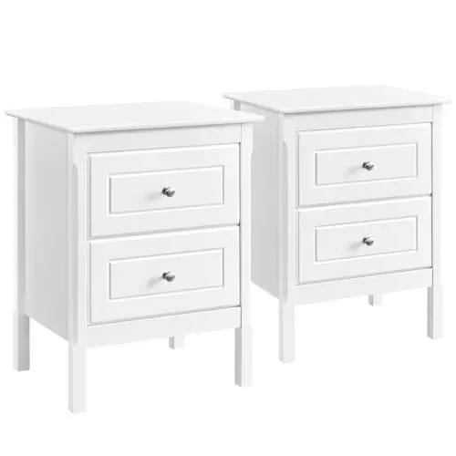 Produktbild: Yaheetech Nachttisch 2er Set Nachtschrank mit 2 Schubladen Nachtkästchen Viel Stauraum Nachtkommode aus MDF-Holzplatten & Kiefernholz fürs Wohnzimmer/Schlafzimmer, Weiß