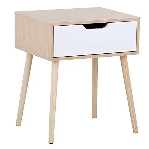 Produktbild: Yaheetech Nachttisch Nachtkommode nordisch Beistelltisch Kiefernholz Stoffschublade Massiv Kommode Sideboard Couchtisch mit 4 Füßen