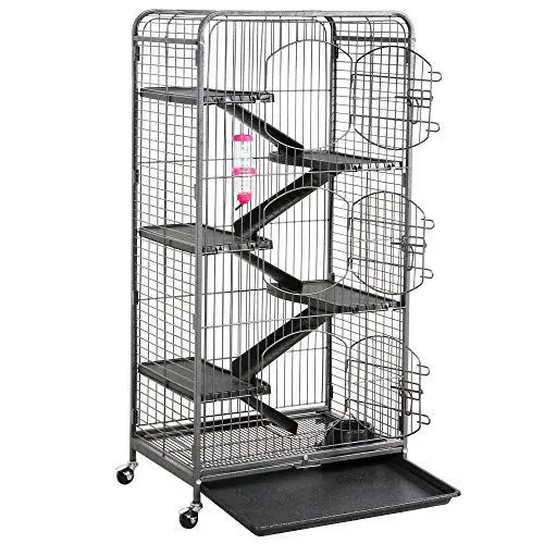 Produktbild: Yaheetech Nagerkäfig mit Rollen, Kleintierkäfig Meerschweinchen Käfig, Käfig für Chinchilla Frettchen Kaninchen Meerschweinchen Degus, 64 x 43 x 131 cm(L x B x H), Drahtabstand 2,3 cm, Schwarz