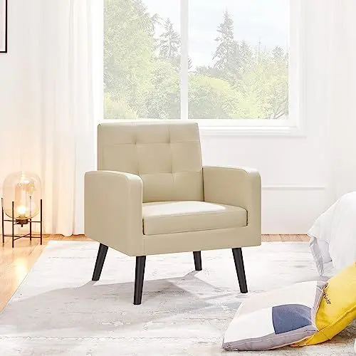 Produktbild: Yaheetech Relaxsessel mit Holzbeinen Ruhesessel Ohrensessel Polstersessel Einzelsofa Fernsehsessel bis 136 kg Belastbar fürs Wohnzimmer, aus Kunstleder, Beige