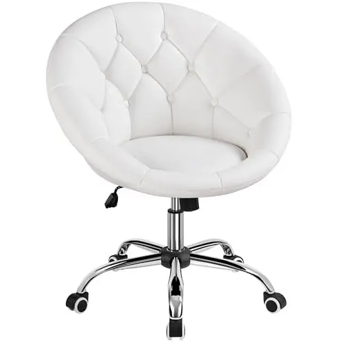 Produktbild: Yaheetech Schreibtischstuhl Ergonomischer Schminktisch Stuhl, Bürostuhl, höhenverstellbar Bürosessel, Homeoffice Stuhl mit Getuftetem Sitz, Polstersessel, Runder Drehstuhl mit Rollen