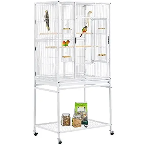 Produktbild: Yaheetech Vogelkäfig Vogelvoliere mit Tür und Rollen Vogelhaus für Nymphensittiche, Papageien Weiß