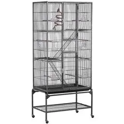 Produktbild: Yaheetech Vogelkäfig groß,Vogelvoliere für wellensittich Papagei nymphensittiche Chinchilla,Nagerkäfig rattenkäfig 3 Ebenen 176cm hoch,Schwarz