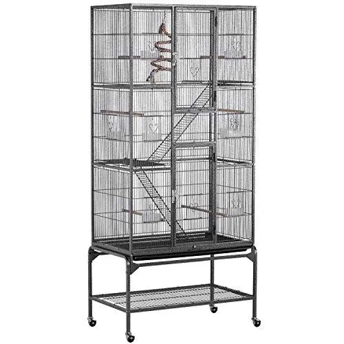 Produktbild: Yaheetech Vogelkäfig groß,Vogelvoliere für wellensittich Papagei nymphensittiche Chinchilla,Nagerkäfig rattenkäfig 3 Ebenen 176cm hoch,Schwarz