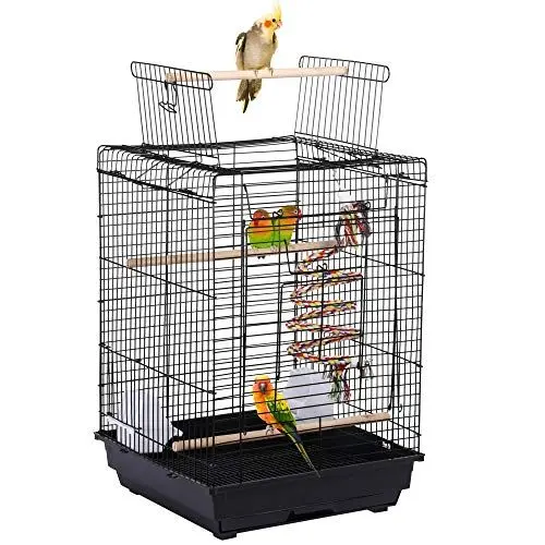 Produktbild: Yaheetech Vogelkäfig mit Vogelspielzeuge Wellensittichkäfig Nymphensittiche Fink Papageienkäfig mit Dach 40 x 40 x 58 cm