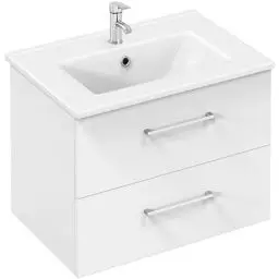 Produktbild: Yaheetech Waschbeckenunterschrank Hängender Badezimmerschrank mit Waschbecken Badmöbel Set 2-teilig Unterbau inkl. Waschbecken & Schubladen Badschrank Wandschrank mit Keramikbecken, Hochglanz, Weiß