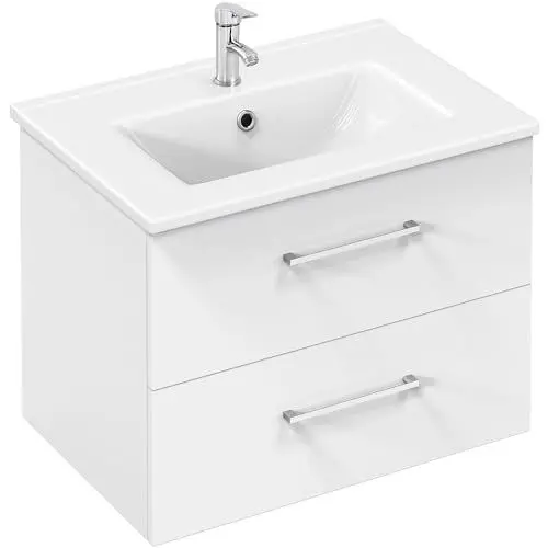 Produktbild: Yaheetech Waschbeckenunterschrank Hängender Badezimmerschrank mit Waschbecken Badmöbel Set 2-teilig Unterbau inkl. Waschbecken & Schubladen Badschrank Wandschrank mit Keramikbecken, Hochglanz, Weiß