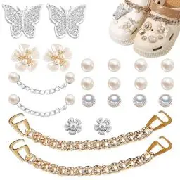 Produktbild: YALiya 20 Stück Sliver Schuh Charms, Schuhanstecker, Anstecker Blumen, Bling Schuhanhänger Dekoration Schmuck Design, Schuhanstecker Glitzer, Abnehmbare Shoe Dekoration Zubehör, für Jungen Mädchen