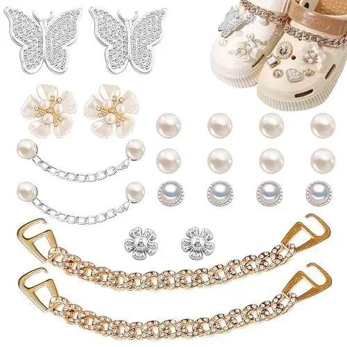 Produktbild: YALiya 20 Stück Sliver Schuh Charms, Schuhanstecker, Anstecker Blumen, Bling Schuhanhänger Dekoration Schmuck Design, Schuhanstecker Glitzer, Abnehmbare Shoe Dekoration Zubehör, für Jungen Mädchen
