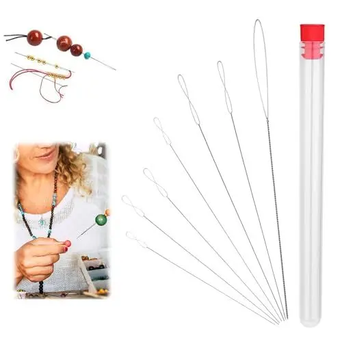 Produktbild: YALiya 7 Stück Perlennadel, Perlennadeln zum Auffädeln von Perlen, Stopfnadel mit Einer Vorratsflasche Geliefert, für Perlen, Edelstahl Nähnadeln, Handwerk, Armband, Halskette