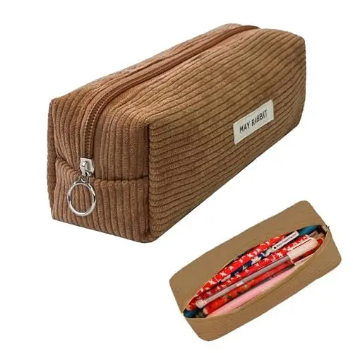 Produktbild: YALiya Mäppchen Cord-Stoff, Federmäppchen Tragbare, Aufbewahrungstasche Federmäppchen mit Großem, Fassungsvermögen Pencil Case mit praktischem Reißverschluss,für Schule,Zuhause und Büro(Braun)