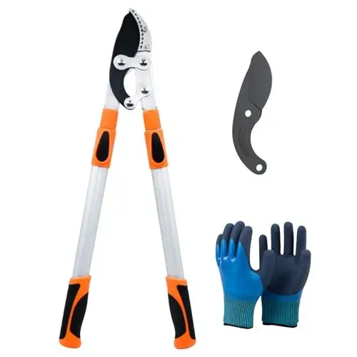 Produktbild: YALYAYA Teleskop Astschere Gartenschere Scharfe SK-5-Kohlenstoffstahlklinge Längenverstellbare baumschere-69-104cm Teleskopstiel Obstbaum Gartengeräte Heckenschere für Dicke Äste