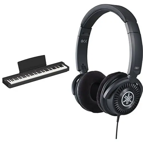 Produktbild: Yamaha P-145 Digitalpiano mit 88 abgestuften Hammer-Kompakttasten, im Paket mit HPH-150-Kopfhörern