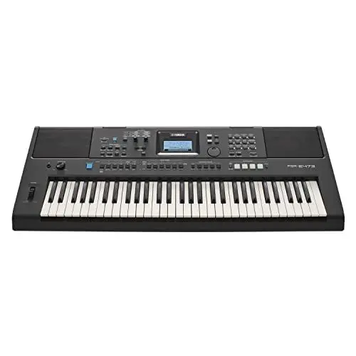 Produktbild: Yamaha PSR-E473 Digital-Keyboard, schwarz – Tragbares, vielseitiges Digital-Keyboard mit 61 anschlagdynamischen Tasten