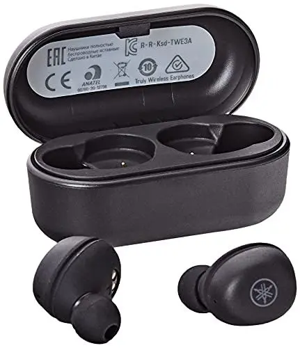 Produktbild: Yamaha TW-E3A Bluetooth-Kopfhörer – Kabellose In-Ear-Kopfhörer in schwarz – 6 Stunden Wiedergabezeit mit einer Ladung – Wasserdicht (IPX5 Zertifizierung) – Inkl. Ladecase