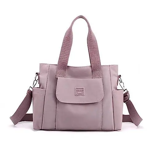Produktbild: YANAIER Damen Handtasche Umhängetasche Multi Fach Shopper Schultertasche Wasserdicht Nylon Henkeltasche für Reisen Schule Arbeit Hellviolett
