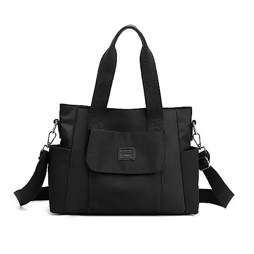 Produktbild: YANAIER Damen Handtasche Umhängetasche Multi Fach Shopper Schultertasche Wasserdicht Nylon Henkeltasche für Reisen Schule Arbeit Schwarz
