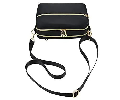 Produktbild: YANAIER Damen Umhängetasche Klein Mini Bag Sling Tasche Handtasche Frauen Mädchen Tasche mit Vielen Praktischen Taschen Nylon Schultertasche Schwarz