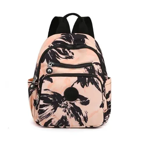 Produktbild: YANAIER Klein Rucksack Damen Wasserdicht Cityrucksack Daypacks Kleiner Rucksackhandtaschen Mädchen Schultaschen für Reise Freizeit Einkauf Schwarze Blätter